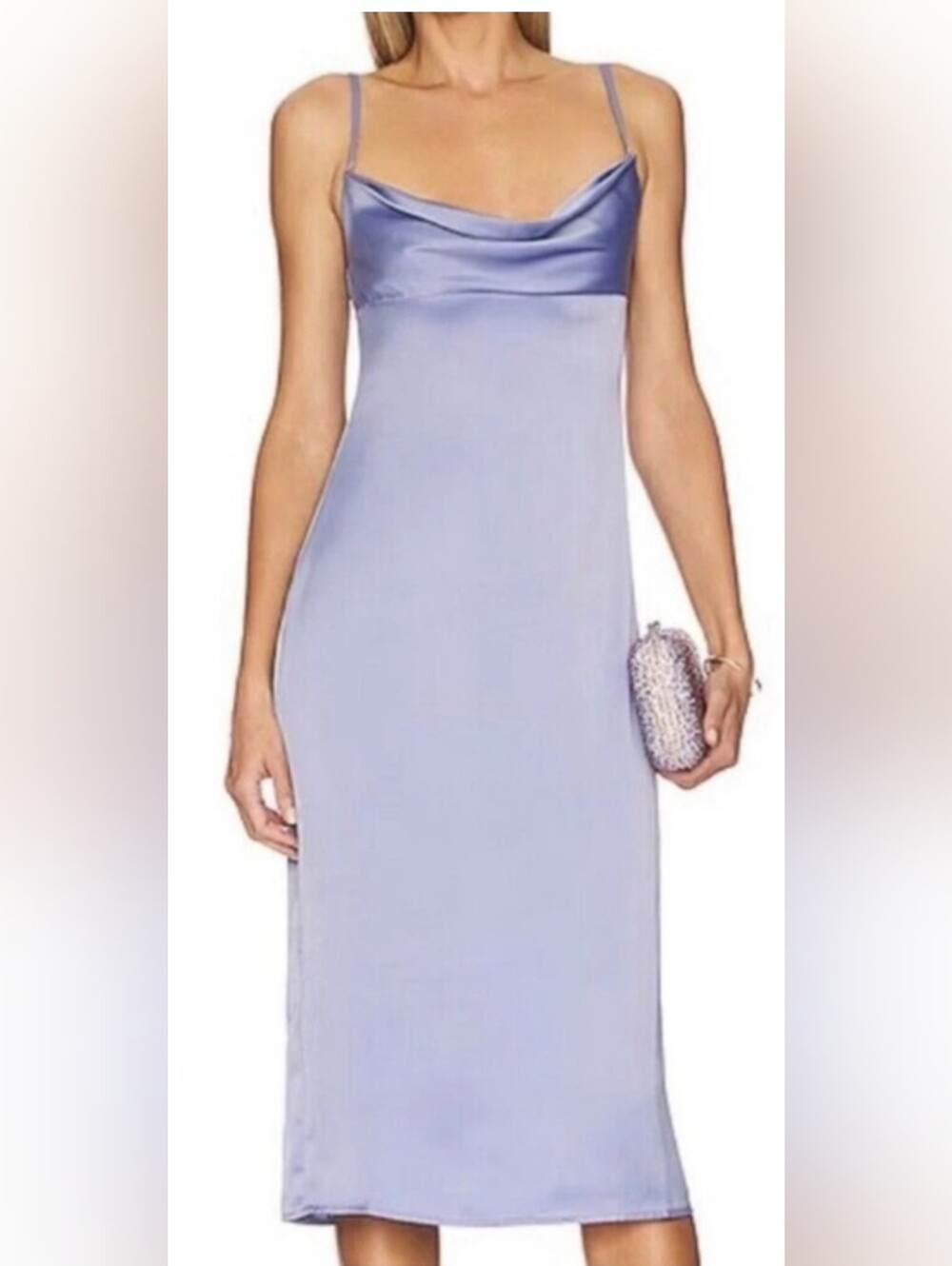 NWT WeWoreWhat Revolve Slate blue satin charmeus cowl midi dress size 6 - Picture 12 of 13